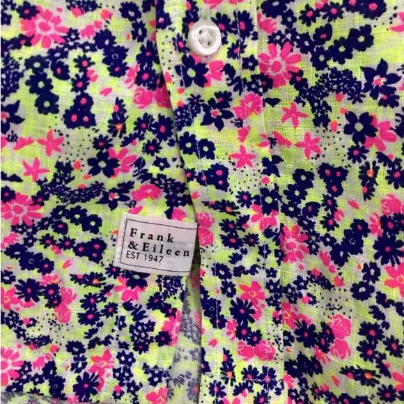 Frank & Eileen Hunter Linen Button Front Shirtdress Neon Floral Size Small - Picture 14 of 16